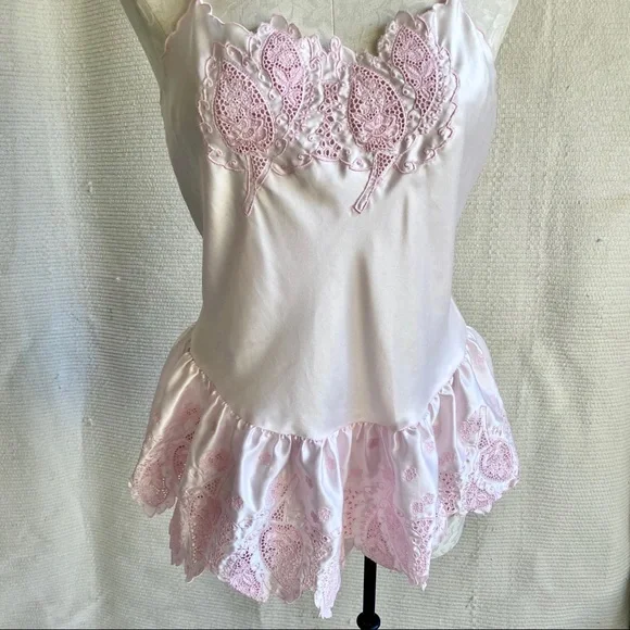 Vintage Victoria’s Secret 70s 80s Pink Teddy Top Lingerie Bodysuit Onesie Romper - Picture 3 of 8